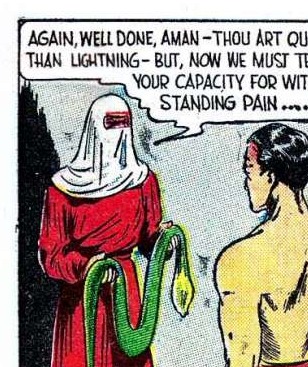 The hooded judge tells Aman his capacity for pain will be tested.