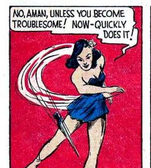 Zina spins into her knife throw.