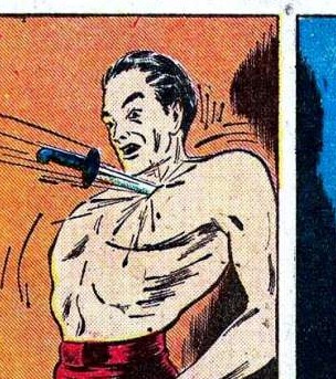 The dagger strikes Aman's chest.
