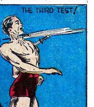 The third test — a sword blade held to Aman's throat.